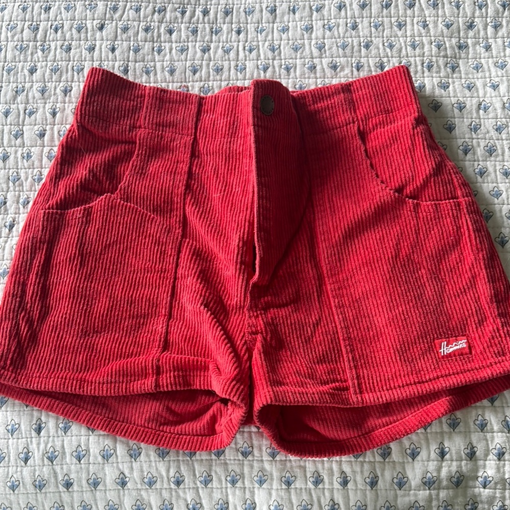 Red High Waist Corduroy Shorts with Structured Waistband